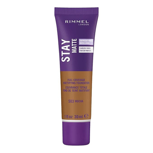 Rimmel London Stay Matte Liquid Mousse - 503 Mocha - Foundation, Lightweight, Shine Control, Oil-Free, 1oz-Velvo Beauty