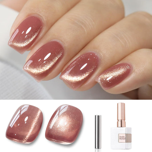Double Rhythm 15ML Ice Glass Cat Eye Gel Polish with Magnet Holographic Glitter Shimmer Translucent Sheer Color Salon Soak Off Magnetic Nail at Home (Plum Purple-MC1124)-Velvo Beauty