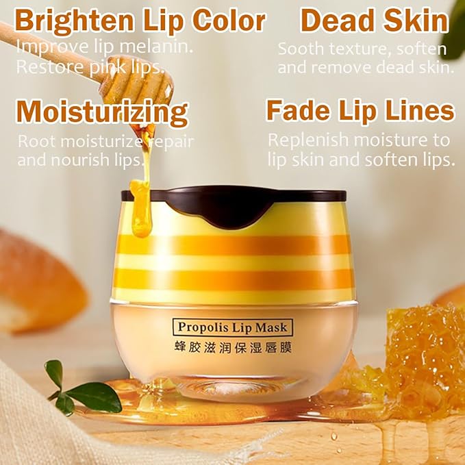 Lip Balm Honey Lip Mask, Hydrating Propolis Lip Sleeping Mask, Moisturizing & Prevention Dry and Cracked Lip Scrubs Exfoliator, Lip Repair Nourishes the Lip Skin-Velvo Beauty