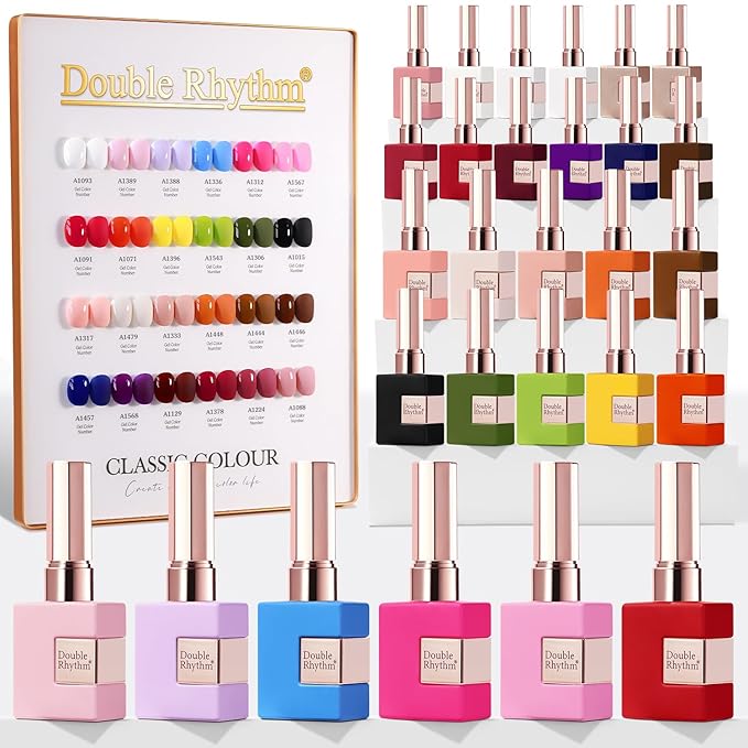 Double Rhythm 28Pcs 0.5Oz Gel Nail Polish Set Same Color Same Bottle Soak Off Gel Polish Kit Nail Art Manicure Salon DIY at Home for Women (Red Pink Collection-T24-4)-Velvo Beauty
