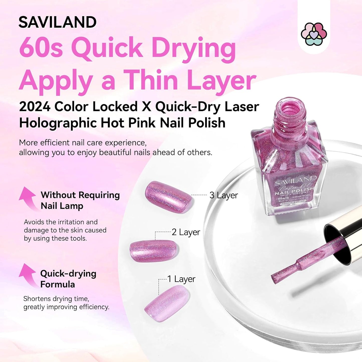 SAVILAND Holographic Nail Polish Pink: Metallic Chrome Nail Polish Air Dry Fast,10 ml/0.34 oz High Glossy Shimmer Glitter Nail Pigment Oil-based Fingernail Polish for Salon DIY Home for Women-Velvo Beauty