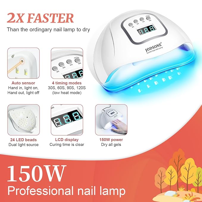 JODSONE Gel Nail Polish Kit with U V Light 32 Colors with Base Coat Matte Glitter Top Coat Gel Nail Set Manicure Salon Tools-Velvo Beauty