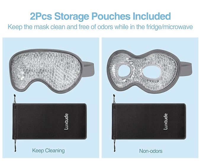 Luxtude Gel Eye Mask 2PCS, Reusable Cooling Eye Masks for Sleeping, Hot Cold Eye Mask Ice Pack, Frozen Cold Eye Compress for Puffiness/Dark Circles/Headaches/Migraines/Eye Bags/Stress Relief (Gray)-Velvo Beauty