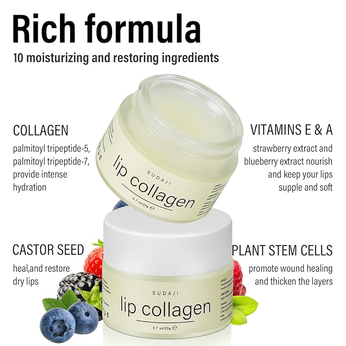 Lip Collagen + Peptide Complex, Collagen Lip Balm with Vitamins E, A -Lip Butter to Nourish & Hydrate Dry Cracked Lips, Moisturizing Lip Mask Overnight, Gentle exfoliating Lip Butter Balm-Velvo Beauty