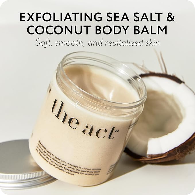 Exfoliating Body Scrub with Sea Salt & Coconut - Nourishing Restores Cleanser Body Balm - Home Spa Care, Vegan, Organic (10.58 Oz, Coconut)-Velvo Beauty