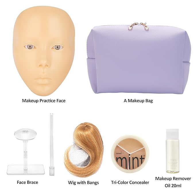 Makeup Practice Face, 2024 Upgrade 5D Makeup Mannequin Face Reusable Silicone Makeup Practice Face Board with Bracket, Come with Makeup remover & Concealer 3 Color & Makeup Bag Brown-Velvo Beauty
