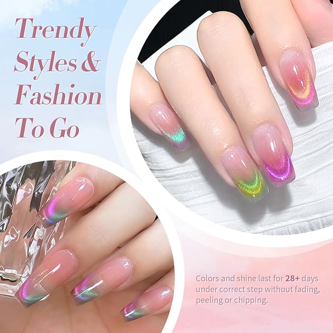 Born Pretty Cat Magnetic Eye Gel Nail Polish Rainbow Aurora Cat Magnetic Gel Polish Pink Green Blue Yellow Glitter Holographic Cat Magnetic Eye Gel Manicure Nail Art DIY, Firefly Aurora Series 6PCS-Velvo Beauty