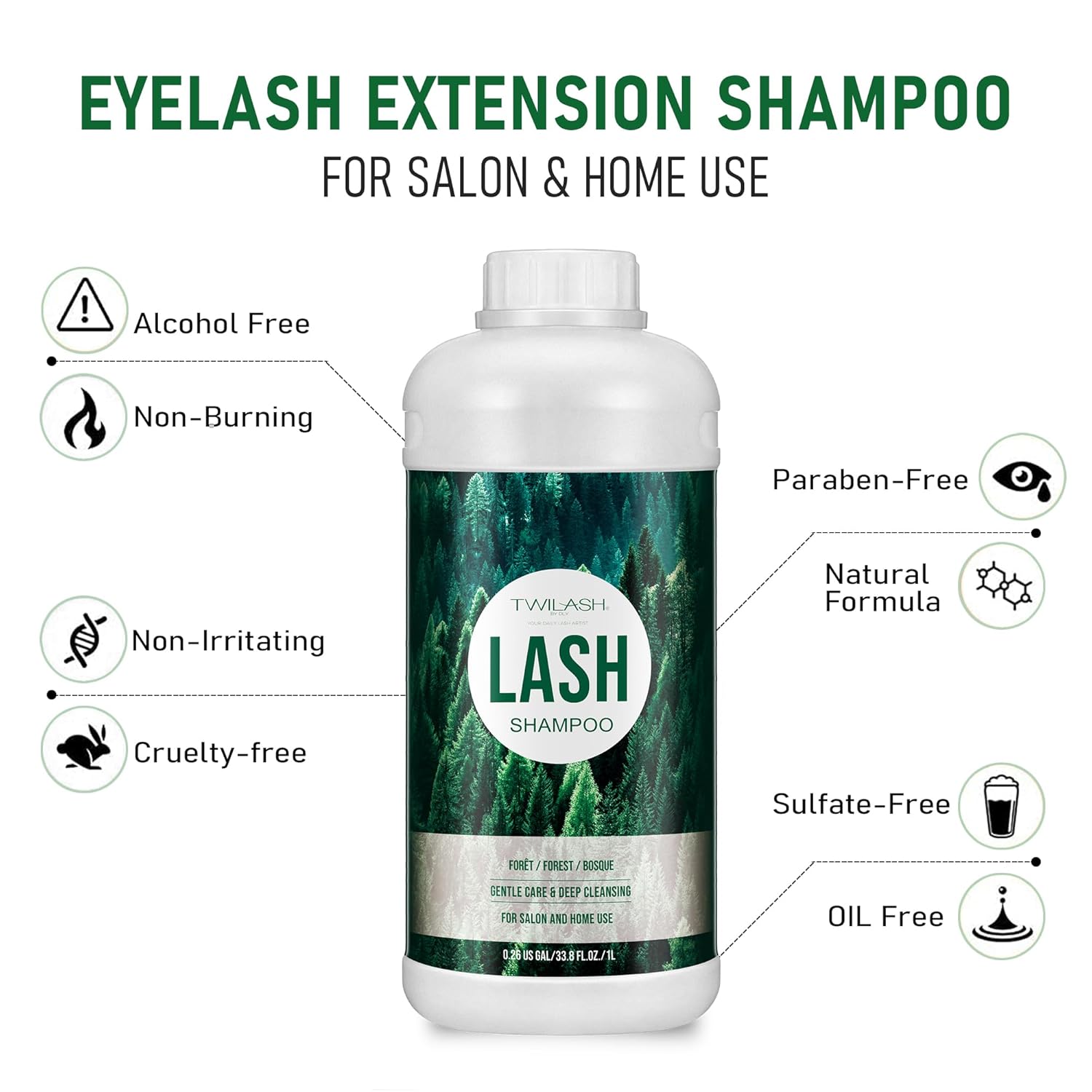 Lash Shampoo, Eyelash Cleanser for Extensions, 33.6 Fl Oz, Safe Makeup Remover, Non-irritating or Burning Formula, Eyelid Foaming Cleanser for Professional Salon and Home Use-Velvo Beauty