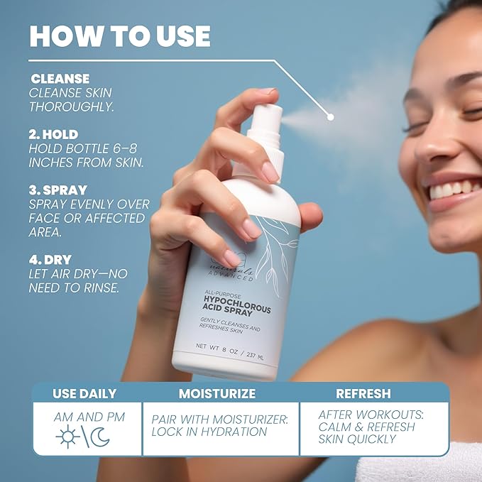 Hypochlorous Acid Spray for Face, Skin, and Body – 0.018% HOCl Facial Mist Toner, Hydrating Cleanser for Acne, Eczema, Rosacea, Eyelids, Pets, Workout, Baby, Back, Redness, Sensitive Care Spray-Velvo Beauty