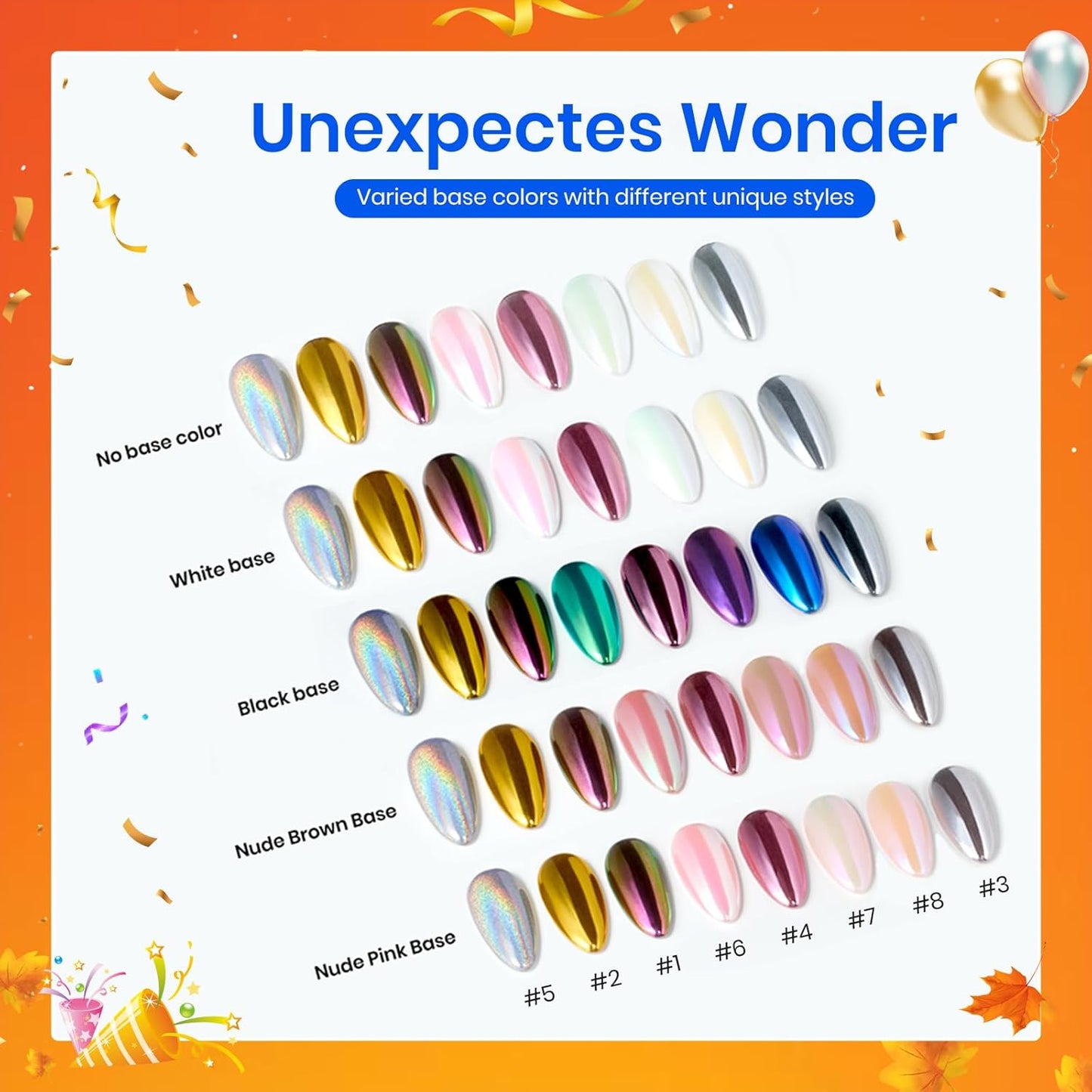 Beetles Chrome Nail Powder Gold Silver Mirror Effect 8 Colors Holographic Aurora Iridescent Pearlescent Manicure Nail Art Decoration Glitter Cromer Nail Powder for Nails 1g/Jar Gift for Women-Velvo Beauty