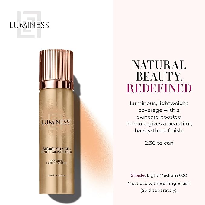LUMINESS Airbrush Veil Tinted Moisturizer, Light Medium 030 - Lightweight, Hydrating, & Skin-Plumping Face Moisturizer Spray - Facial Skin Tint with Hyaluronic Acid, Ceramides, & Hydrolyzed Silk-Velvo Beauty