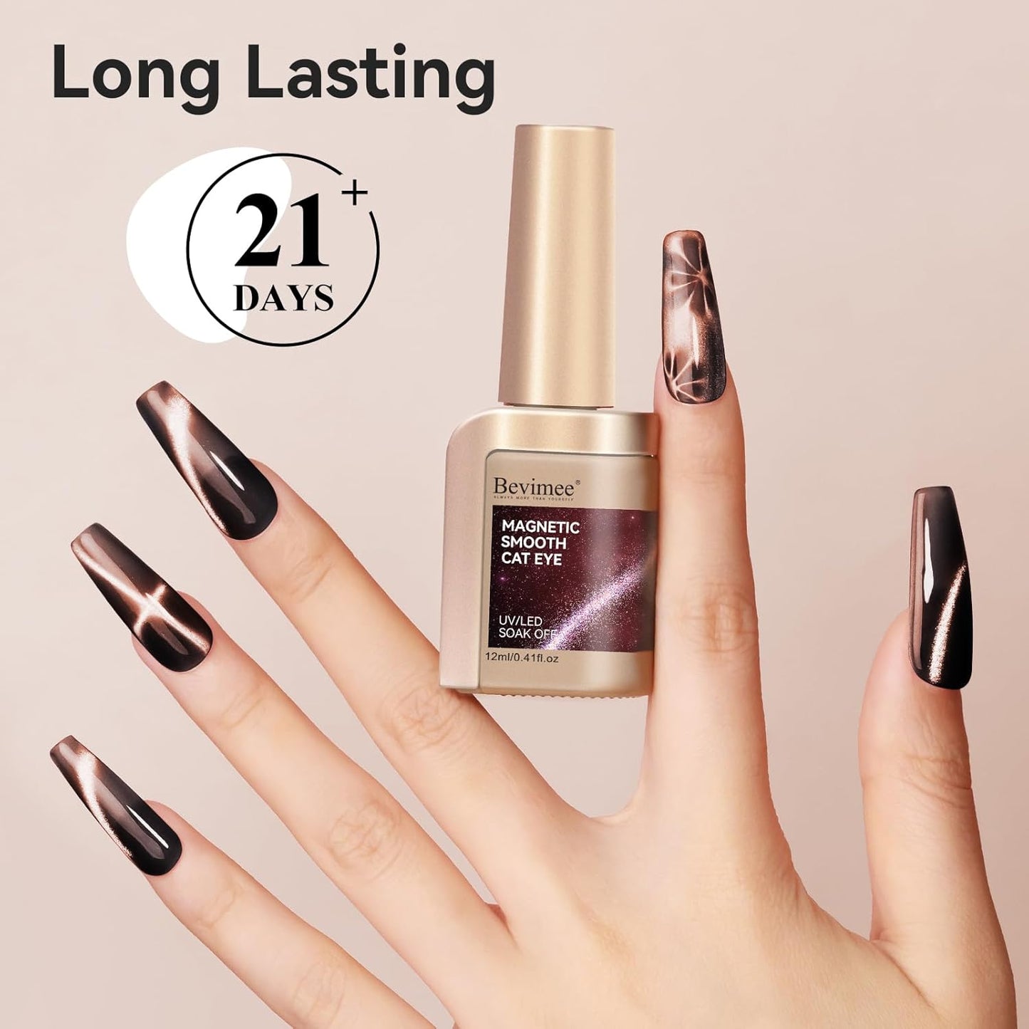 Cat Eye Nail Polish, Dark Brown, Moonlight Magnetic Gel Nail Polish With Magnet Stick, Glitter Holographic Shimmer UV Velvet Gel Nail Art Manicure Salon DIY Home, 12ML-Velvo Beauty