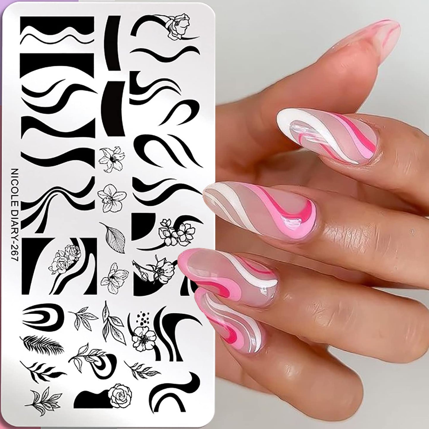 Nail Stamping Plates French Wavy Striped Tip Leaf Nail Stamp Templates Stainless Polish Gel Template Nail Design Stencil Tools （1 Pcs）-Velvo Beauty