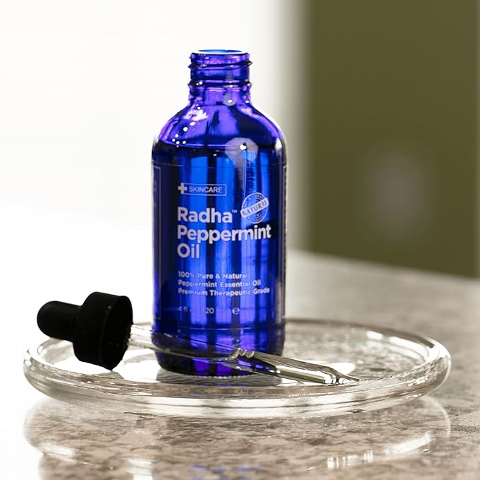 Radha Beauty Peppermint Essential Oil 4 oz - 100% Pure & Therapeutic Grade, Steam Distilled for Aromatherapy, Fresh Minty Scent, DIY Projects, Candles, Sprays and Fragrance-Velvo Beauty