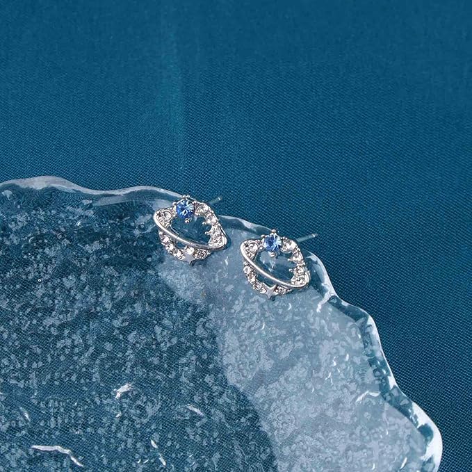 Boho Crystal Saturn Earrings Cz Orb Planet Earrings Silver Rhinestone Circle Earrings Tiny Sapphire Stud Earrings Jewelry for Women and Girls-Velvo Beauty