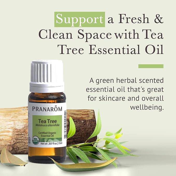 Pranarom USDA Certified Organic Tea Tree Essential Oil (15ml), 100% Pure Undiluted Therapeutic Grade from Zimbabwe for Aromatherapy, Diffuser, Healthy Skin & Hair, Massage, Relaxation-Velvo Beauty