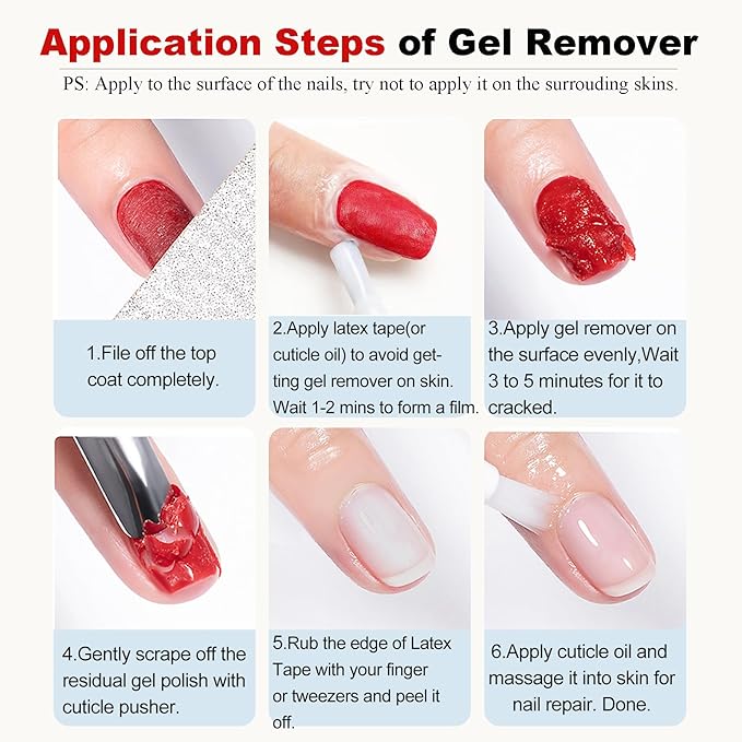 Gel Nail Polish Remover-2pcs with Nail Steel Pusher, Scraper and 2 Pieces Nail File, Quickly Remove Gel Polish in 2-5 Minutes at Home, No Need to Wrap and Soak-Velvo Beauty