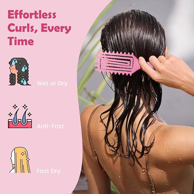 Curl Defining Brush, Curly Hair Brush Defining with Side Gear for Combing, Shaping, and Styling Curly Hair, Lightweight Candy Brush Suitable for All Wet or Dry Hair Types for Women and Men (Pink)-Velvo Beauty