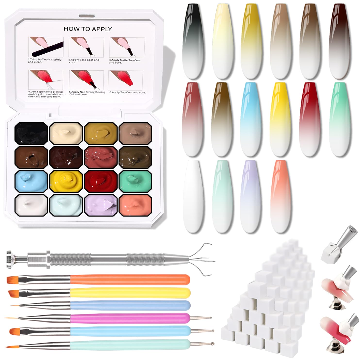Sponge Pat Paint Nail Gel, Ombre Nails Gradient Gel Nail Blush Blooming Aura Nails Drawing Stripper Floral Painting DIY Nail Art, No Wipe, UV/LED Curing (16 Colors H)-Velvo Beauty