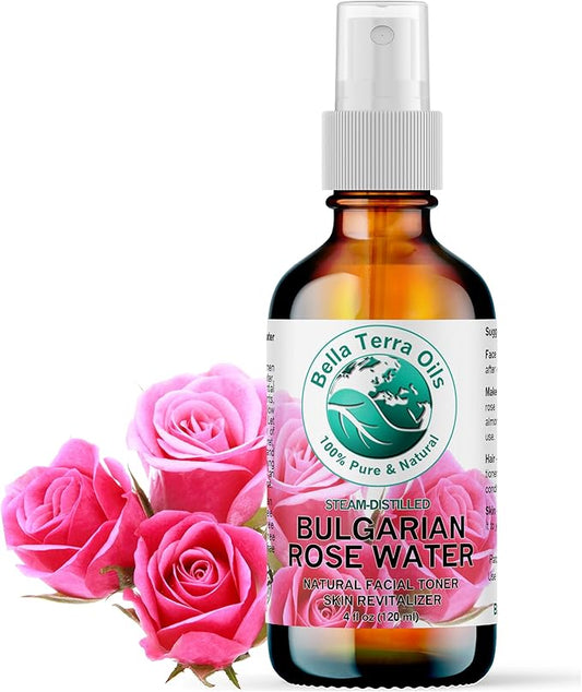 Bella Terra Oils - Organic Rose Water Mist 4 oz - Capture The Bulgarian Rose Essence, Perfect as a Gentle Rosewater Face Mist, Free from Synthetics-Velvo Beauty