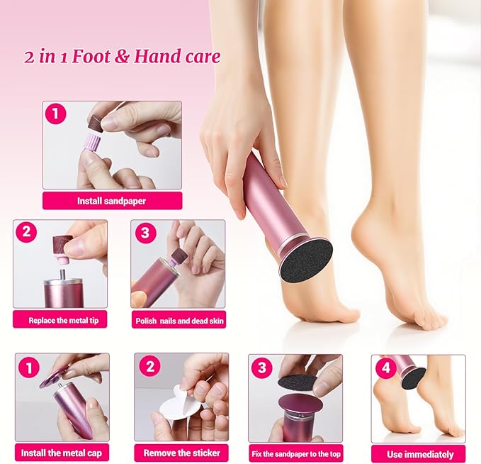 Electric Foot Callus Remover with 80pcs Sandpape Discs, Professional 800RPM Aluminum, Callus Remover for Feet Pedicure Tool for Dead Skin and Calluses, Stepless Speed Control Foot File 2 in 1-Velvo Beauty