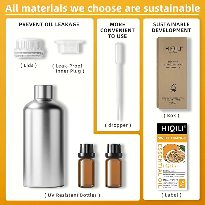 HIQILI 16 Fl Oz Orange Essential Oil, Pure and Natural for Diffuser, Skin - 500ML-Velvo Beauty