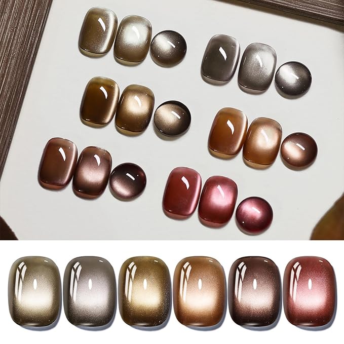 BORN PRETTY Magnetic Gel Nail Polish Water Light Cat Magnetic Eye Gel Brown SaU Vage Jelly Glass Crystal Magnetic Gel Polish Glitter Shimmer Auroras Magnetic Gel Nail Art Manicure Kit 6PCS-Velvo Beauty