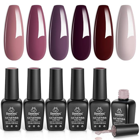 Beetles Purple Gel Nail Polish Set, Fall Burgundy Red Dark Purple Rose Petals Color Soak Off UV Light Cure Gel Polish Nail Art Design Gifts for Women-Velvo Beauty