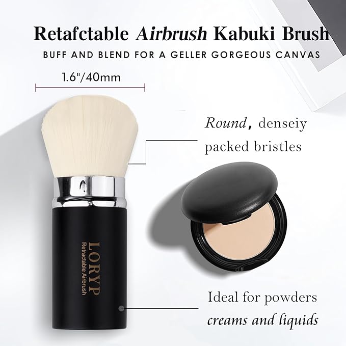 LORYP Retractable Makeup Brush Matte Black Kabuki Foundation Brush for liquid Cream and Powder Makeup 2 Pack Travel Makeup Brush Set-Velvo Beauty