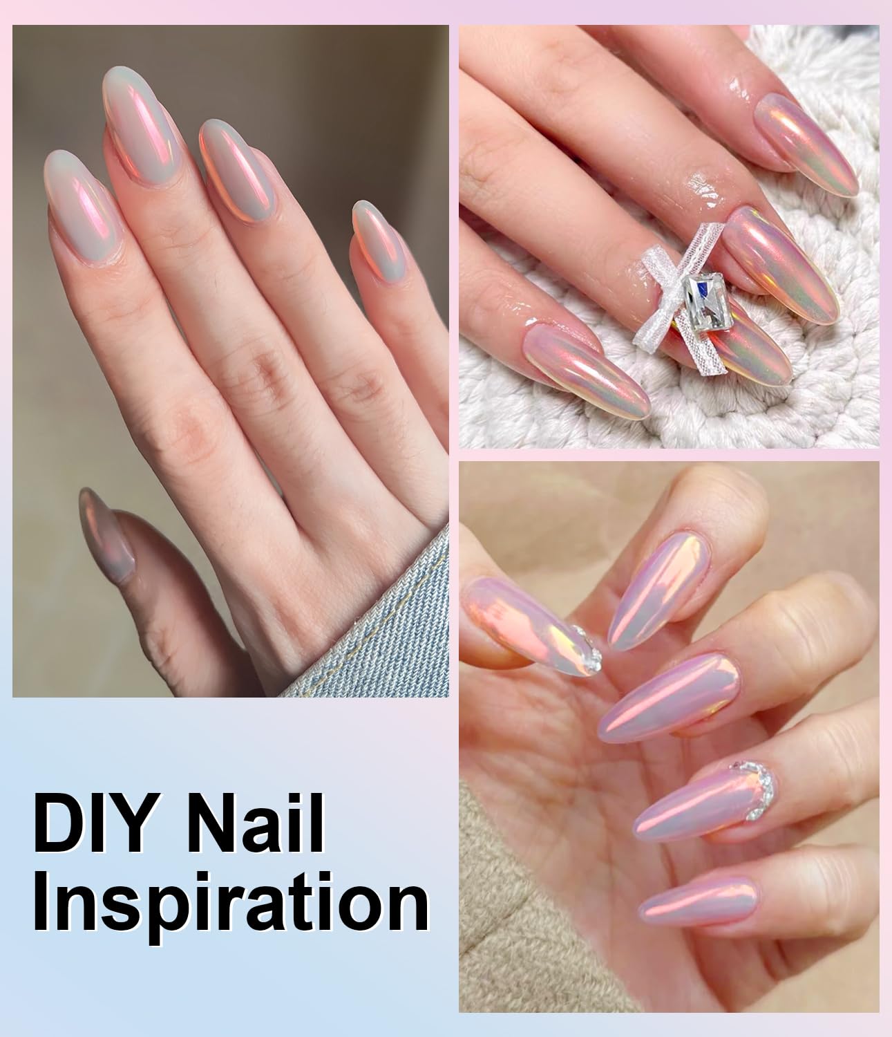 Upgrade Orange Chrome Nail Powde: 1Pcs Glazed Magic Mermaid White Chrome Nail powder,Aurora Metallic Effect Pearl Chrome Nail Powder Pigment for Design Home Nail Art Decoration DIY-Velvo Beauty