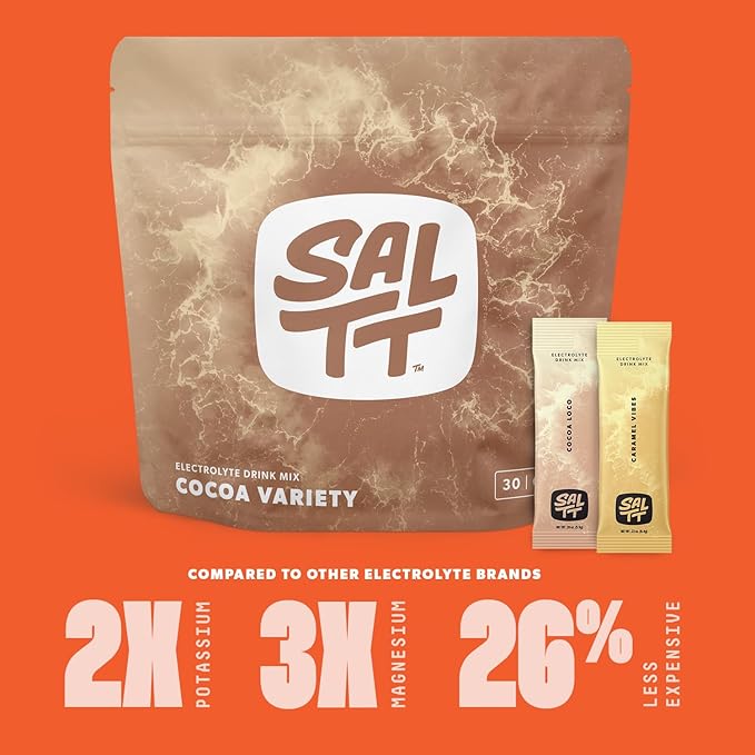 Keto Chow SALTT Electrolytes Powder Packets, Cocoa Variety Pack (30 Packets) - Magnesium, Potassium, Sodium, Trace Minerals - Vegan, Sugar Free, Gluten Free - Travel Essentials - Made in USA-Velvo Beauty