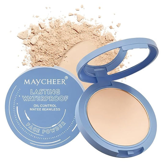 Maycheer Face Powder- Lasting Waterproof Face Powder-Maycheer Setting Powder Oil Absorbing Compact for Face (02, M)-Velvo Beauty