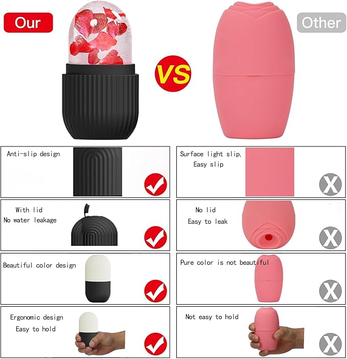 XHJRI Face Roller Massager for Skin Care, Reusable Ice Mold Massage Roller - Cordless, Battery Powered, Black White, Migraine Relief, Rolling Therapy for Whole Body-Velvo Beauty