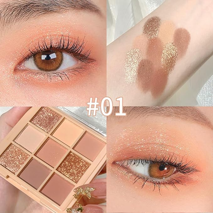 Erinde 9 Colors Eyeshadow Palette, Matte Shimmer Glitter Eye Shadow Makeup Palette, Highly Pigmented Long Lasting Waterproof, Natural Neutral Nude Eyeshadow Makeup Pallet, Oat Milk Tea-Velvo Beauty
