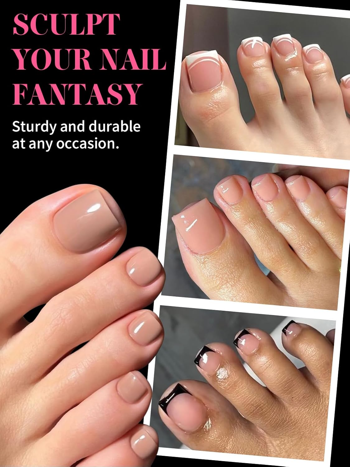 Poly Gel Toe Nail Form Set, EBANKU Reusable Toenails Dual Forms for Nail Extensions, Poly Gel Toe Nail Tips Pre-designed French Line Salon Home DIY Nail Art Supplies - 15 Sizes 150PCS-Velvo Beauty