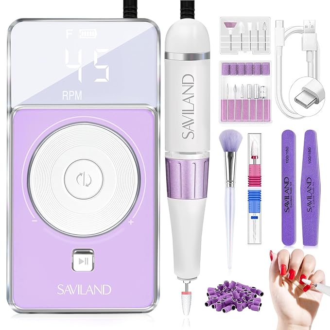 SAVILAND SSPro X-Drill Nail Drill Professional: 45000 RPM Quick Removal for Acrylic Nails Electric Nail File 3000 mAh Nail Drill Kit Portable EFile with Ceramic Bits Sanding Bands Nail Tech Salon-Velvo Beauty