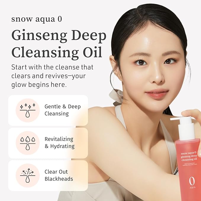 NOONI Facial Cleanser - Snow Aqua 0 Ginseng Deep Cleansing Oil | Makeup Blackhead Remover, Pore Care Control, Glass Skin, Helps Control Sebum, Revitalizing Care, 6.76 FL.Oz (200 ml)-Velvo Beauty