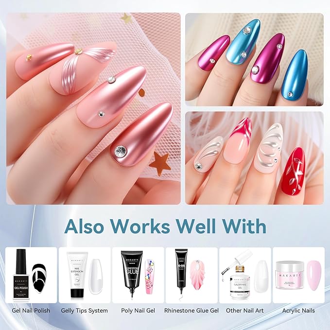 Makartt Gel Top Coat for Chrome Nail Powder - 2 Pcs 15ml Clear No Wipe High Gloss Top Coat Gel Nail Polish Mirror Shine Long Lasting Easy Application, Soak off UV Lamp, DIY Home Salon Art Design-Velvo Beauty
