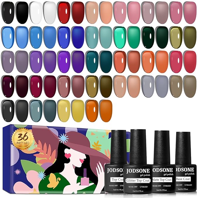 JODSONE Jelly Gel Nail Polish Kit 32 Classic Colors Crystal Transparent High Shine Base & Top Matte Glitter Coat-Velvo Beauty