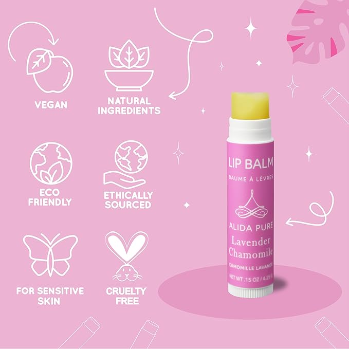 Lavender Chamomile Lip Balm Collection, Vegan Set, Beeswax Free, with Organic Jojoba and Avocado Oil, Vitamin E, Natural Moisturizer for Dry, Chapped Lips, 3 Tube Set-Velvo Beauty
