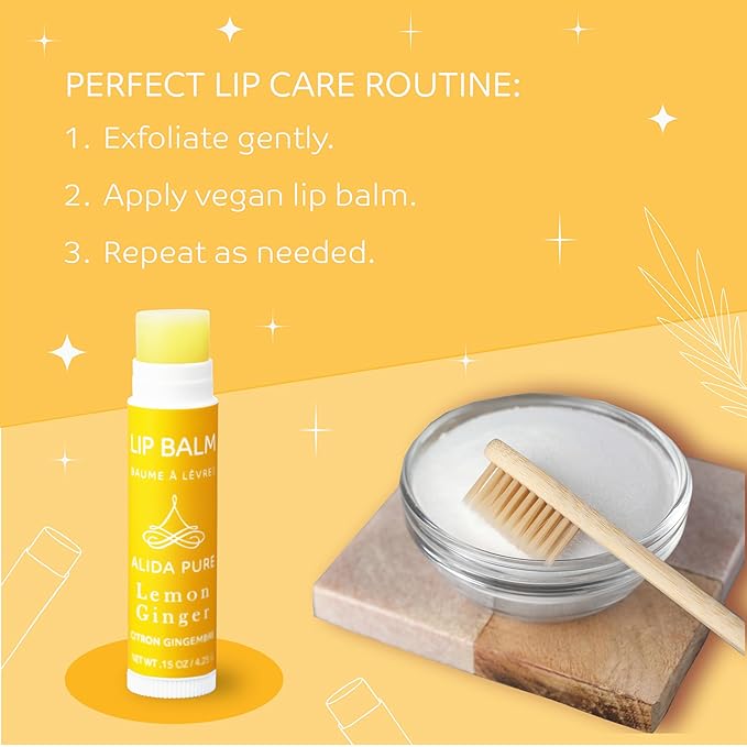 Lemon Ginger Lip Balm Collection, Vegan Lip Balm Set, Bees Wax Free, with Avocado Oil, Organic Jojoba Oil, Vitamin E, Natural Moisturizer For Dry, Cracked, or Chapped Lips, 3 Tube Set-Velvo Beauty