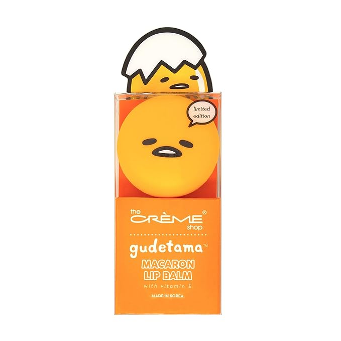 The Crème Shop x Sanrio Hello Kitty Macaron Lip Balm Korean Cute Scented Pocket Portable Soothing Advanced Must-Have on-the-go (Gudetama Peach Gummies)-Velvo Beauty