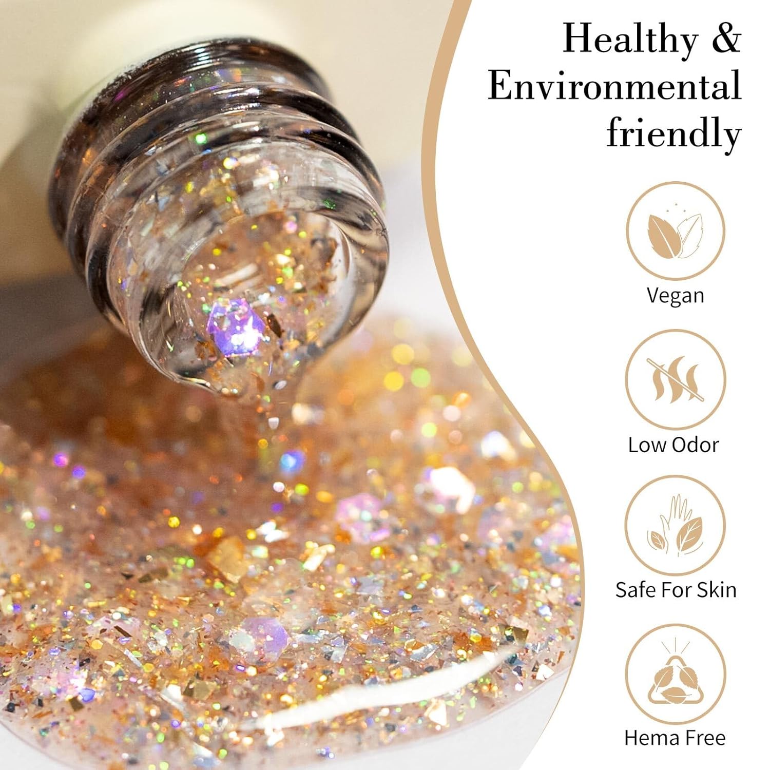 CANNI Glitter Gel Nail Polish – 9ML Broken Gold Prism Flash Gel Polish, Holographic Gold, Soak Off UV LED Nail Art Salon & DIY Manicure at Home-Velvo Beauty