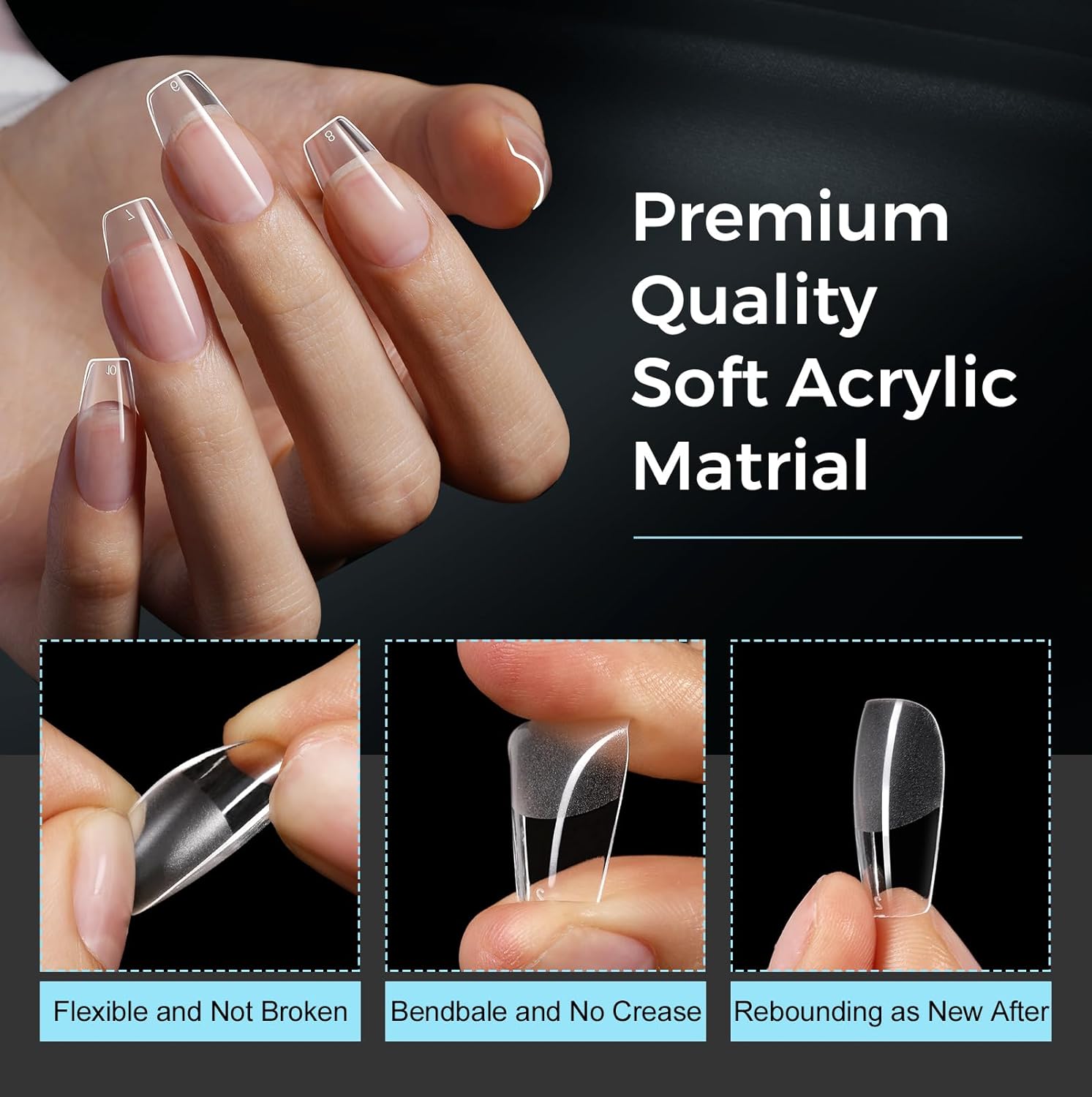 TOMICCA Medium Coffin Nail Tips Acrylic Nails 240Pcs Acrylic Nail Kit 15 Sizes Clear Nails Pre-shaped Gel Nail Tips for Nail Extensions Home DIY Salon-Velvo Beauty