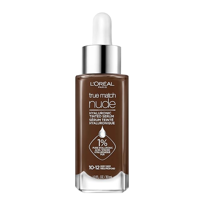 L'Oreal Paris True Match Nude Hyaluronic Tinted Serum Foundation with 1% Hyaluronic acid, Very Deep 10-12, 1 fl. oz.-Velvo Beauty