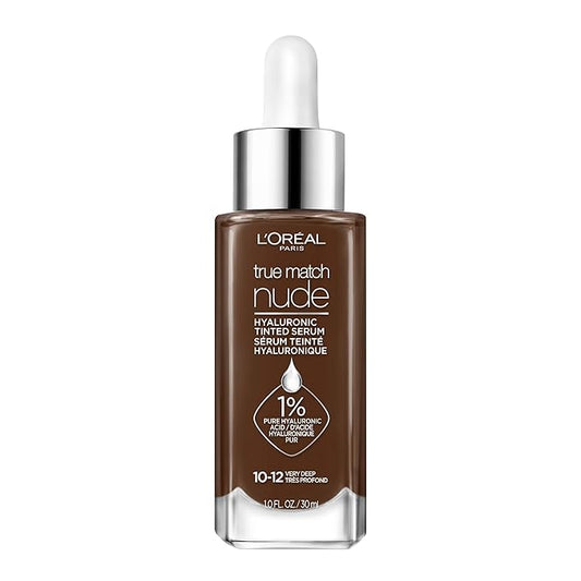 L'Oreal Paris True Match Nude Hyaluronic Tinted Serum Foundation with 1% Hyaluronic acid, Very Deep 10-12, 1 fl. oz.-Velvo Beauty