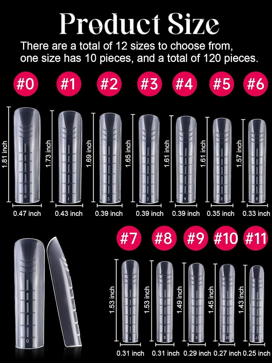 EBANKU 120Pcs Poly Extension Gel Dual Nail Forms Square Clear Nail Forms Full Cover Coffin Nail Molds 12 Sizes for Gel Manicure Nail Art Design Salon&DIY-Velvo Beauty