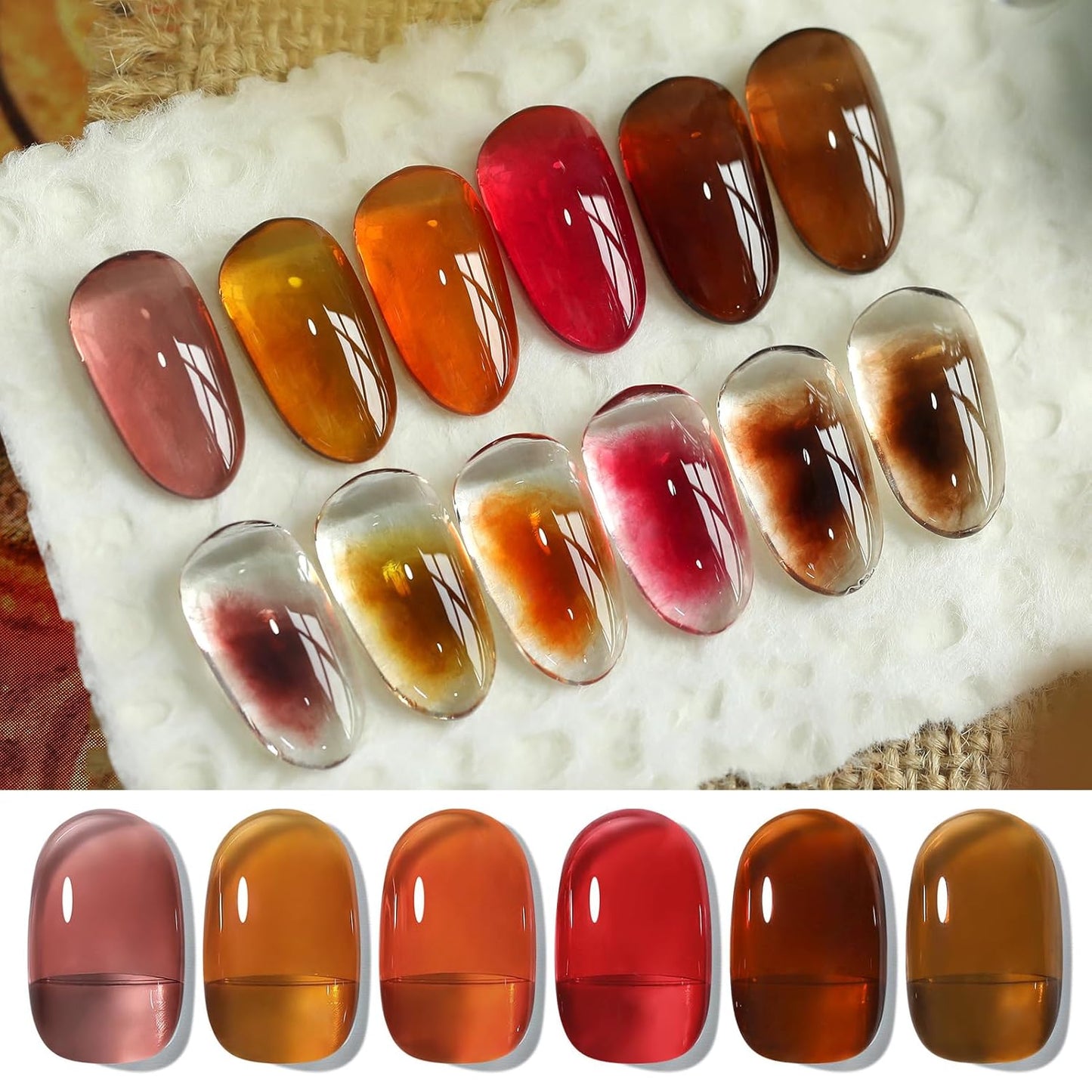 Born Pretty Fall Winter Jelly Gel Nail Polish Amber Crystal Transparent Brown Orange Red Gel Polish Nail Art Manicure DIY at Home and Salon 6PCS 7ML-Velvo Beauty