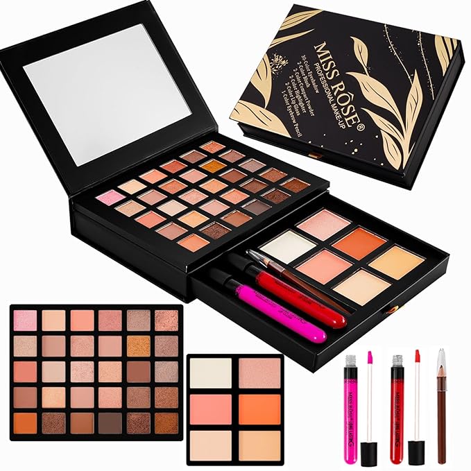 All in One Makeup Kit,Makeup Palette Includes 30 Color Eyeshadow, 2 Color Highlighter，2 Color Pressed Powder，2 Color Blusher，2 Pcs lip gloss，1 Pcs Eyepencil, Mirror,Makeup Gift Set for Women (017N)-Velvo Beauty