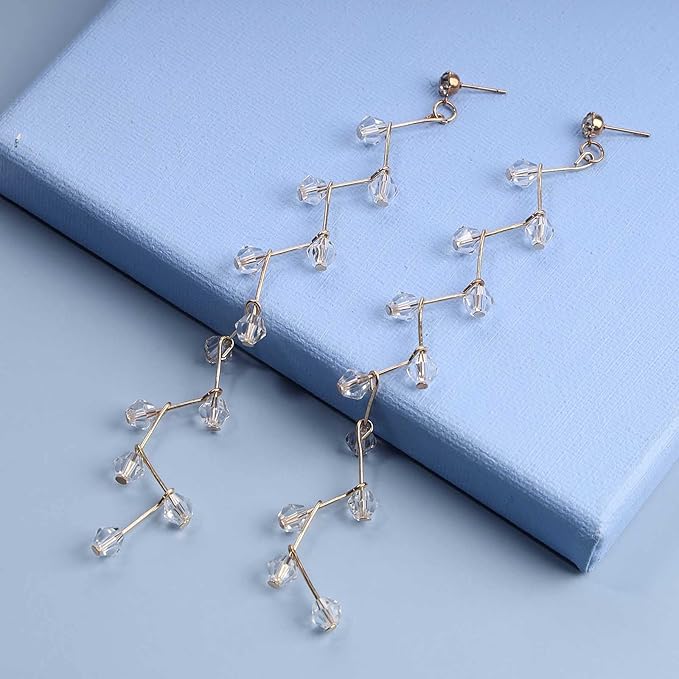 Boho Rhinestone Leaf Earrings Gold Crystal Drop Earring Long Chain Tassel Dangle Earrings Jewelry for Women and Girls Gifts-Velvo Beauty